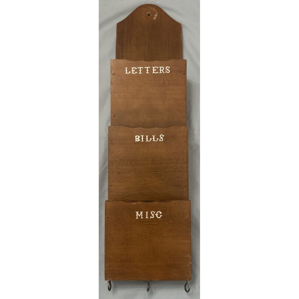 Vintage Tiered Wooden Letters,Bills,Misc Wall Organizer/Key Holder 1970’s